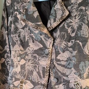 Carmen Marc Valvo Gray and Pink Floral Blazer